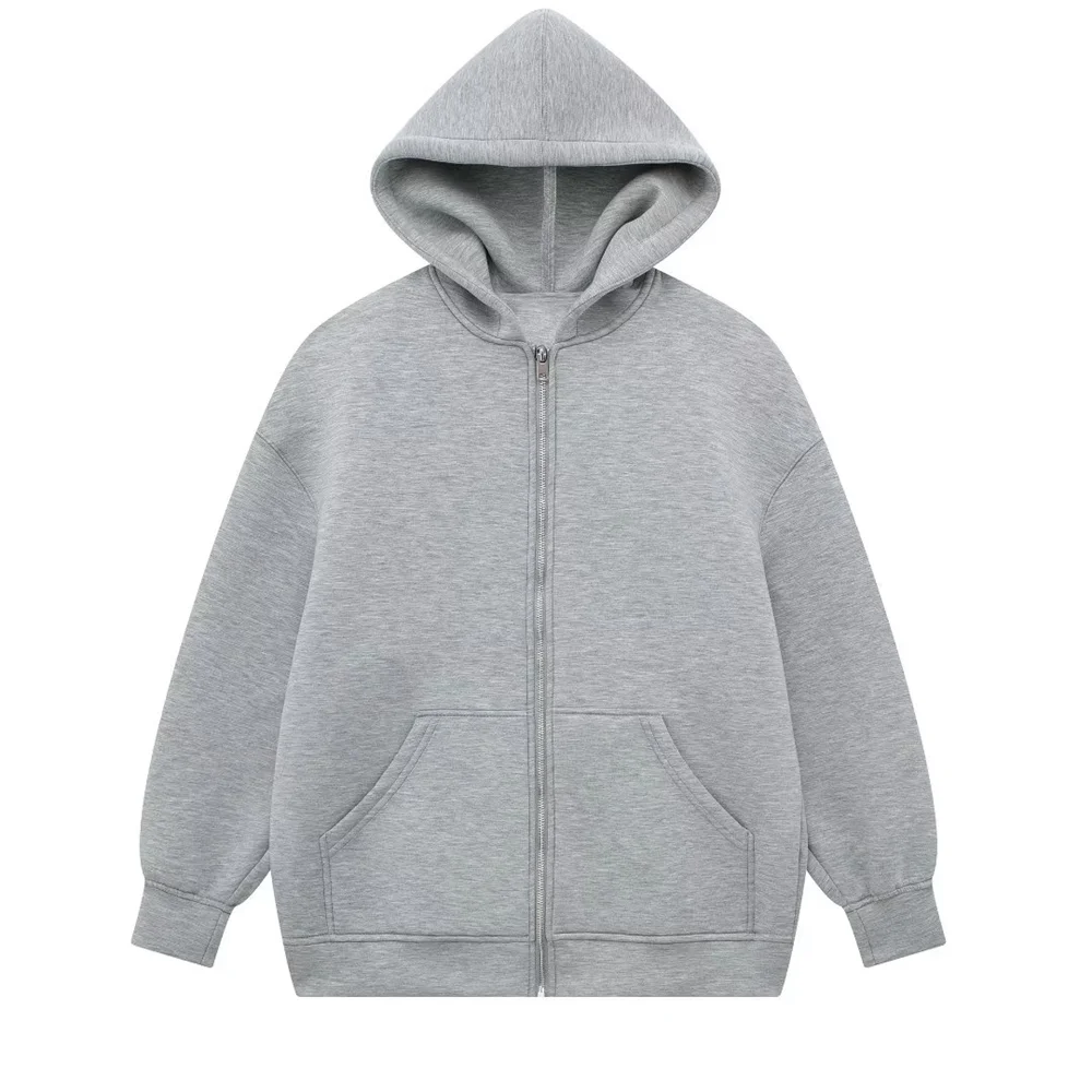 PB&ZA2023 Autumn New Women\'s Long Sleeve Zipper Style Versatile Casual Loose Hooded Women\'s Jacket Coat