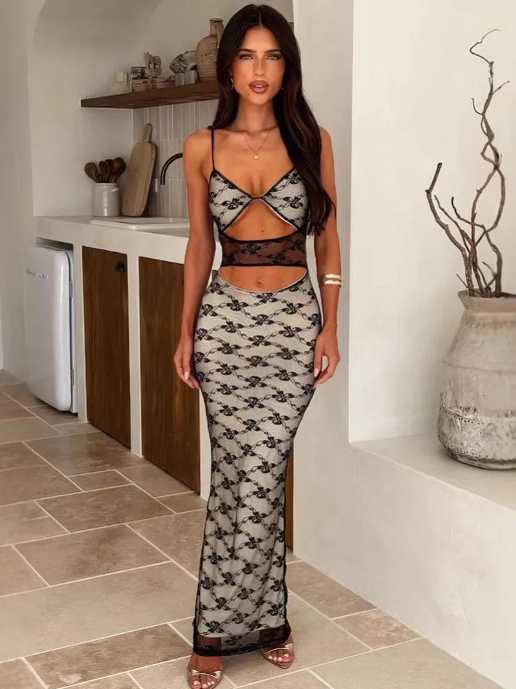 

Весенне-летнее элегантное длинное платье макси без рукавов, женская одежда, повседневная вечеринка, вечернее сексуальное клубное кружевное платье с золотой сеткой