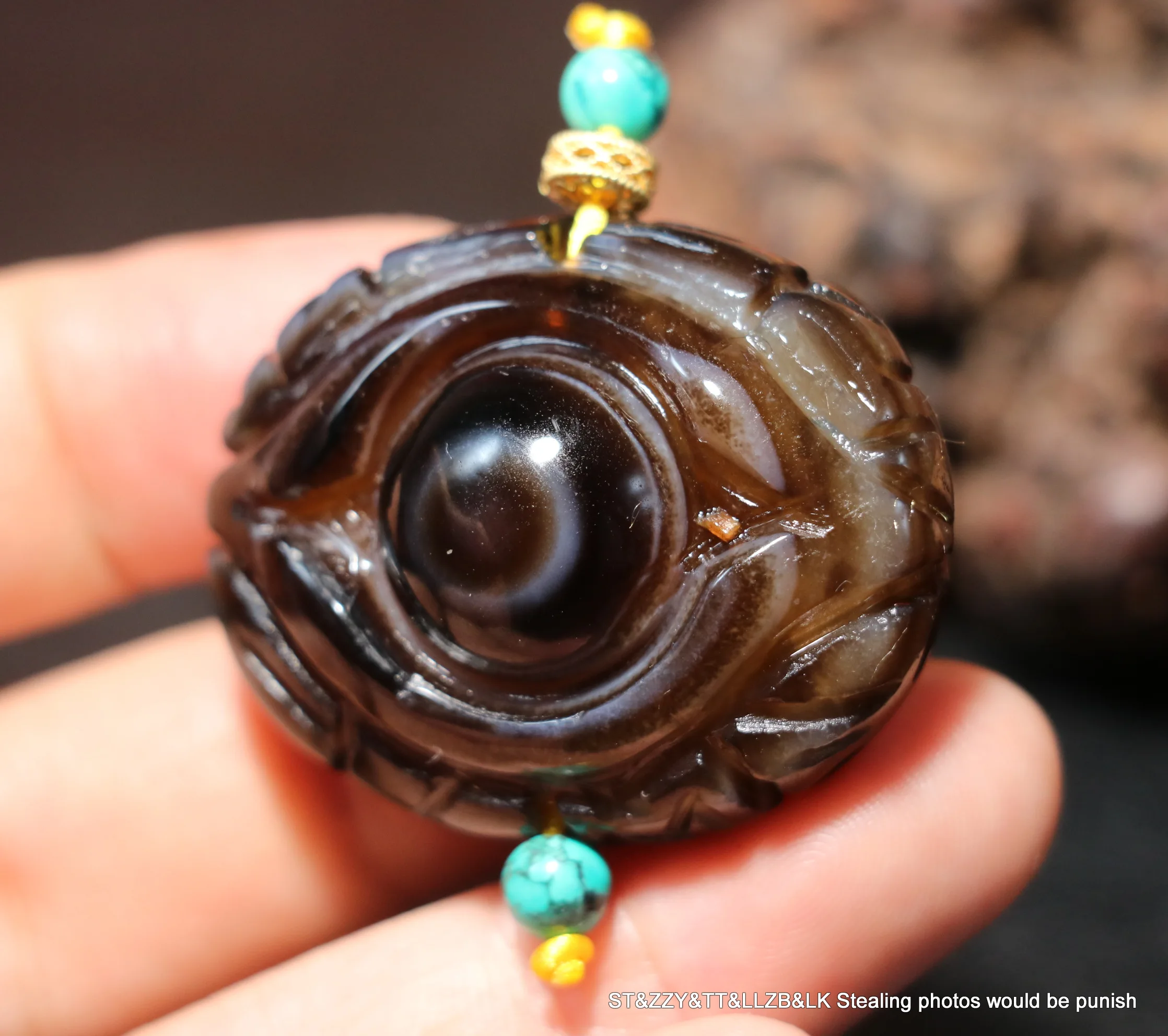 

UPD220612A7 Magic Power Energy Tibetan Onyx Sculptrual Heaven Eye Goat Eye Pendant Carving Amulet LKbrother Talisman