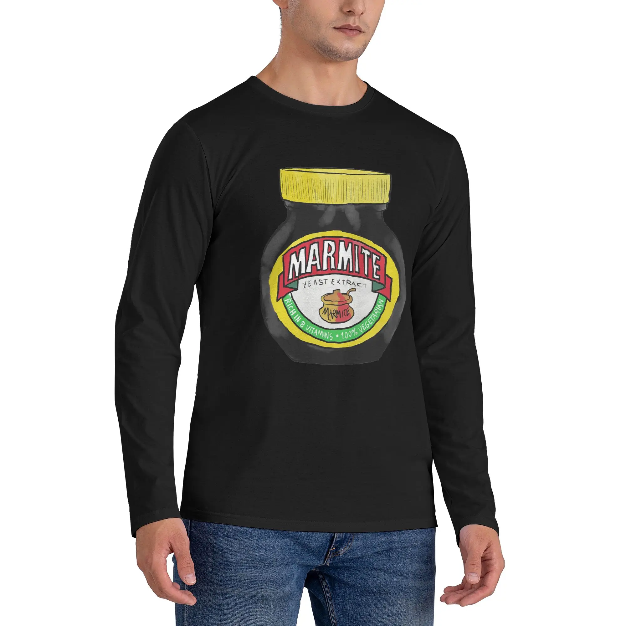 

Marmite Men's Long Sleeved T-shirt Breathable Round Neck T shirts Spring and Autumn Men tops