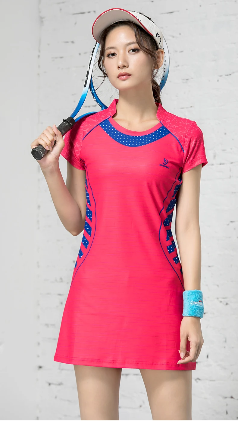 Spring&Summer Women New Badminton Dress Slimming Quick Dry Short Sleeve Tennis Wear Women\'s Sports Suit with Safety Shorts