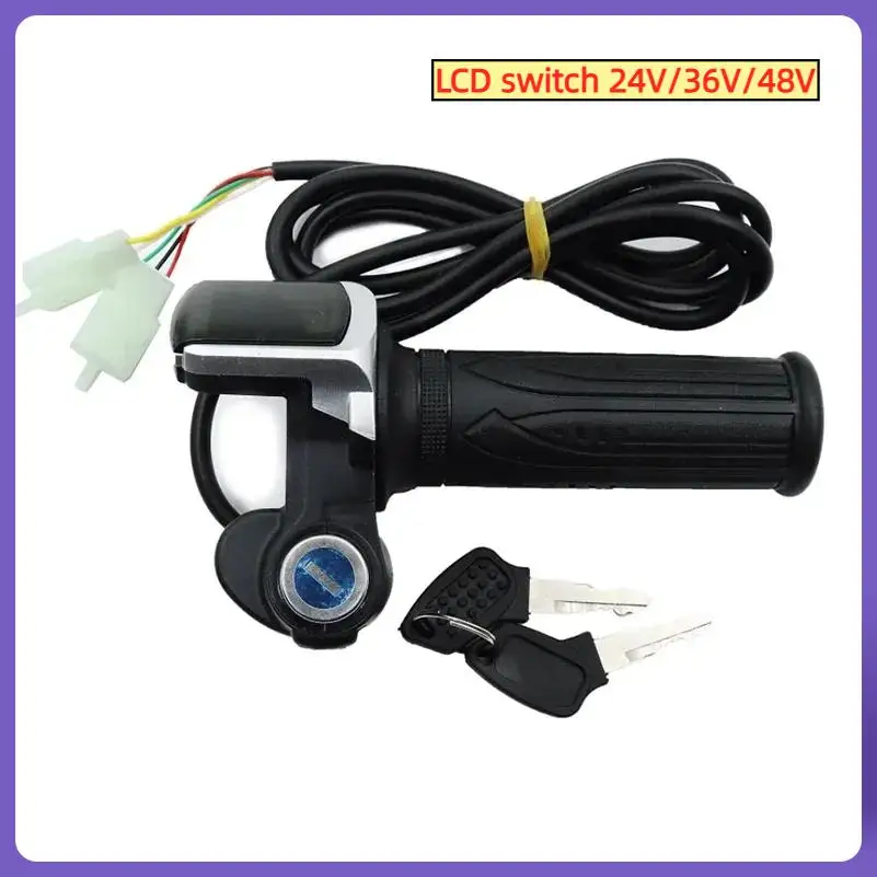 1Pair Electric Scooter Bike Throttle Speed Adjustment Handle with Key Lock Display Divides LCD Grip 24V 36V 48V