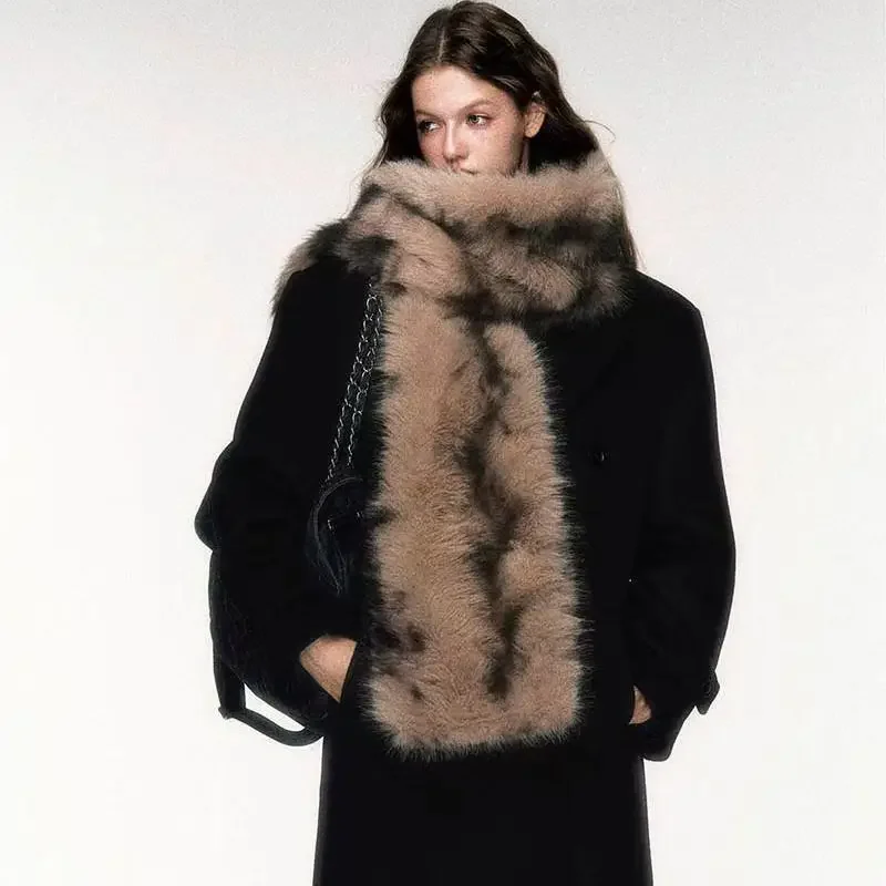 Корейский дизайнерский тонкий шарф в подиумном стиле, модный плюшевый шарф в длинную полоску, женский шарф из искусственного меха норки для девочек, теплый Wh94