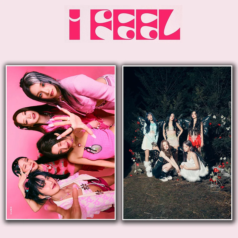 2Pcs Nouveau KPOP (G)I-DLE Affiche Album I FEEL Sticky Affiche Livre Blanc Autocollant Chambre Bar 73Décoration Murale GérCollection Cadeau