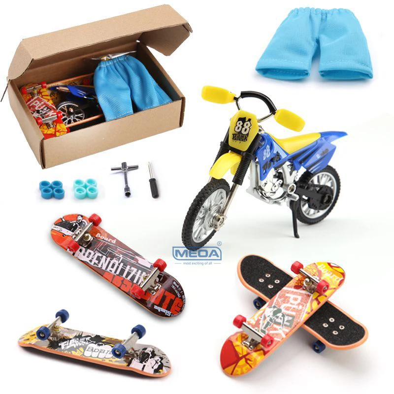 4 Pcs Frosted Surface Alloy Finger Skateboard Mini Motorcycle Kits Gift Box Mini Sports Pants Indoor Home Leisure Toys