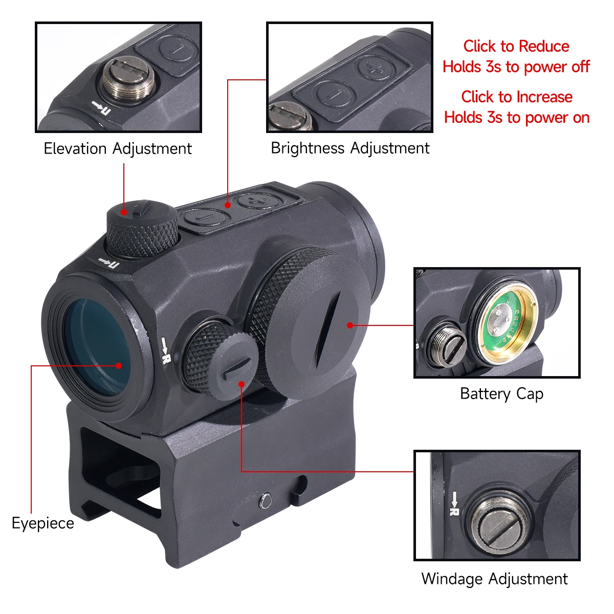 Taktische REO5 Red Dot Anblick 1x20mm Kompakte Jagd Holographische Gewehr Kollimator Optic Schießen Umfang für 20MM Schiene 1:1 Replik