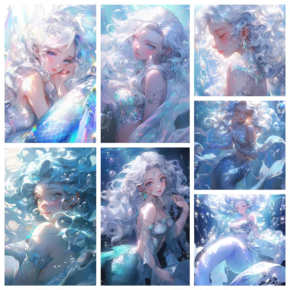 5D Diy Diamond Painting Fantasy Girl Diamond Embroidery Anime Diamond Mosaic Mermaid Rhinestone Pictures Home Decoration