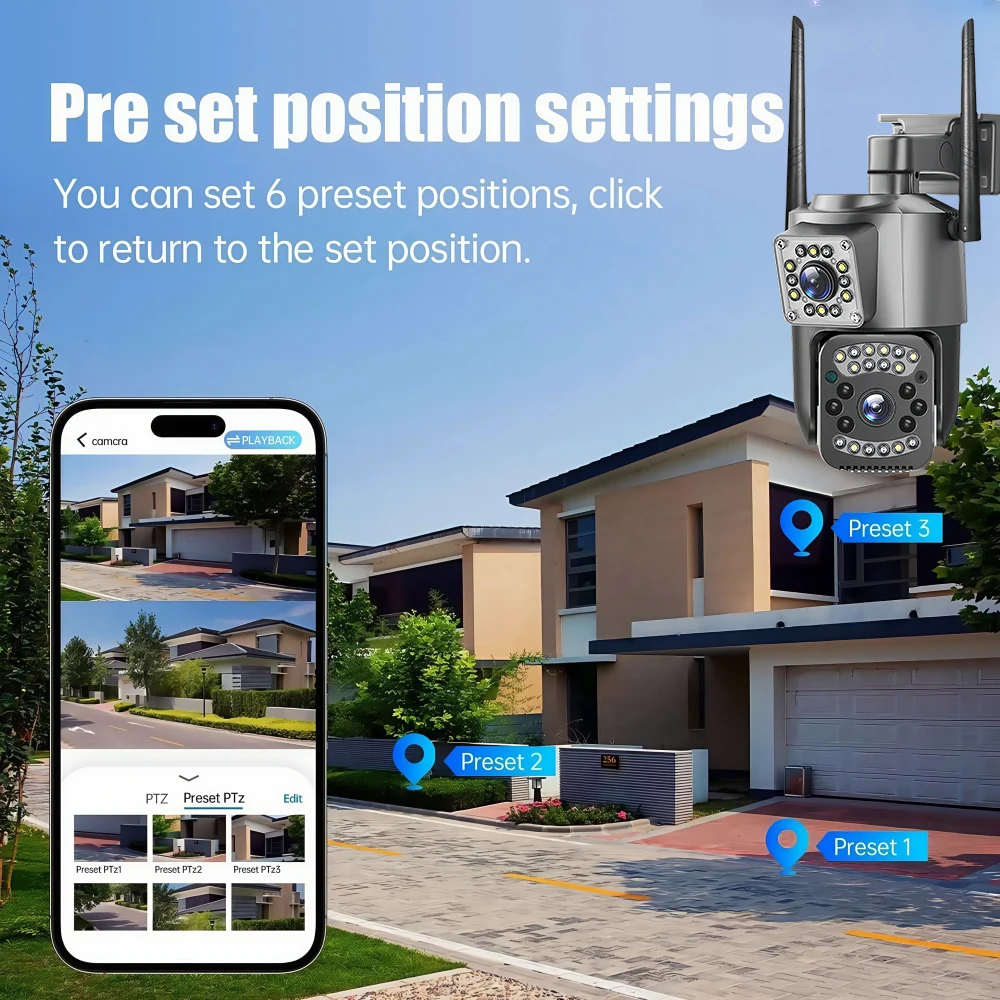 8MP CCTV Camera 4G SIM Card Dual Lens HD Full Color Motion Detection Smart Home Security Surveillance Outdoor Waterproof Monitor