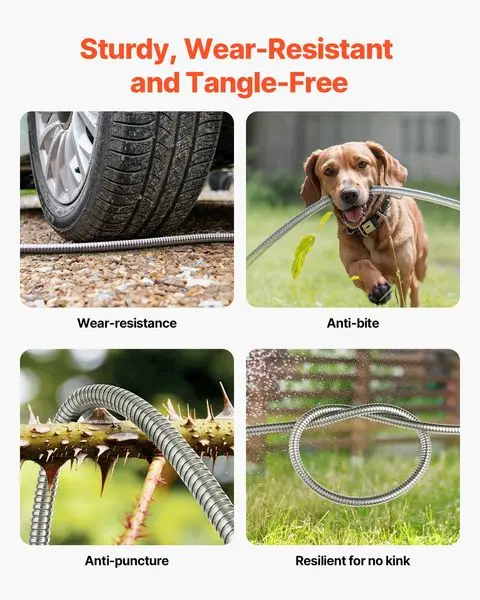 VEVOR Metal Garden Hose 100 ฟุต, สายยางน้ําสแตนเลสกันสนิม, สายยางหลังบ้านสําหรับงานหนักพร้อมหัวฉีด 10 ฟังก์ชั่น, No-Kink