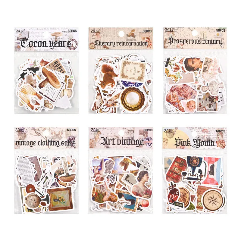 Journamm 50pcs/pack Vintage Stickers DIY Scrapbooking Supplies Collage Junk Journal Planner Aesthetics Stationery Decor Stickers