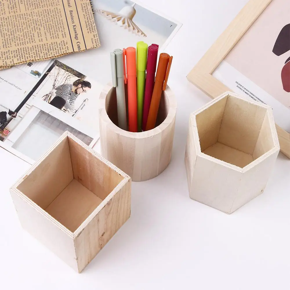 Simplicity Fashion Office Pencil Container Stationery Desk Accessories Pencil Holders Pen Holder Wooden Storage Box