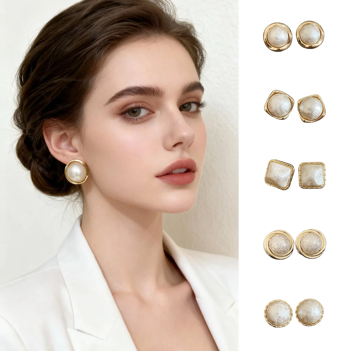 

Pleated Geometric Pearl with Genuine Gold-Plated Silver Stud Earrings Classic Style Luxury-Inspired Elegance Women's Ear Jewelry