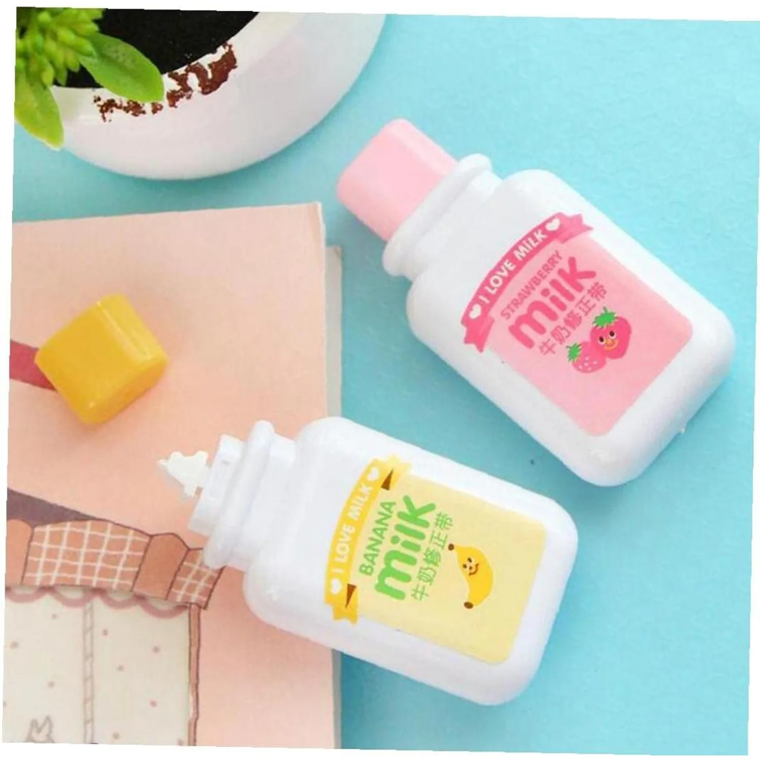 قطعتان من شريط تصحيح الحليب اللطيف للطلاب والمكتب والمدرسة وألوان الكتابة الصحيحة