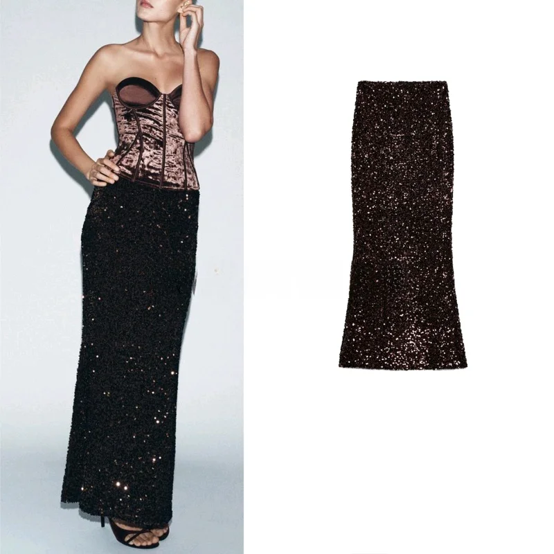 Winter Nieuwe Mid-Taille A-lijn Rok Midi Lengte met Kraalversiering Franse Sle Casual Polyester Slim Fit Damesrok