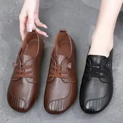 Moisture wicking and breathable Mom Shoes for Women 2024 Autumn Split Leather moccasions Brand Ladies Lace Up Wedge Sneakers