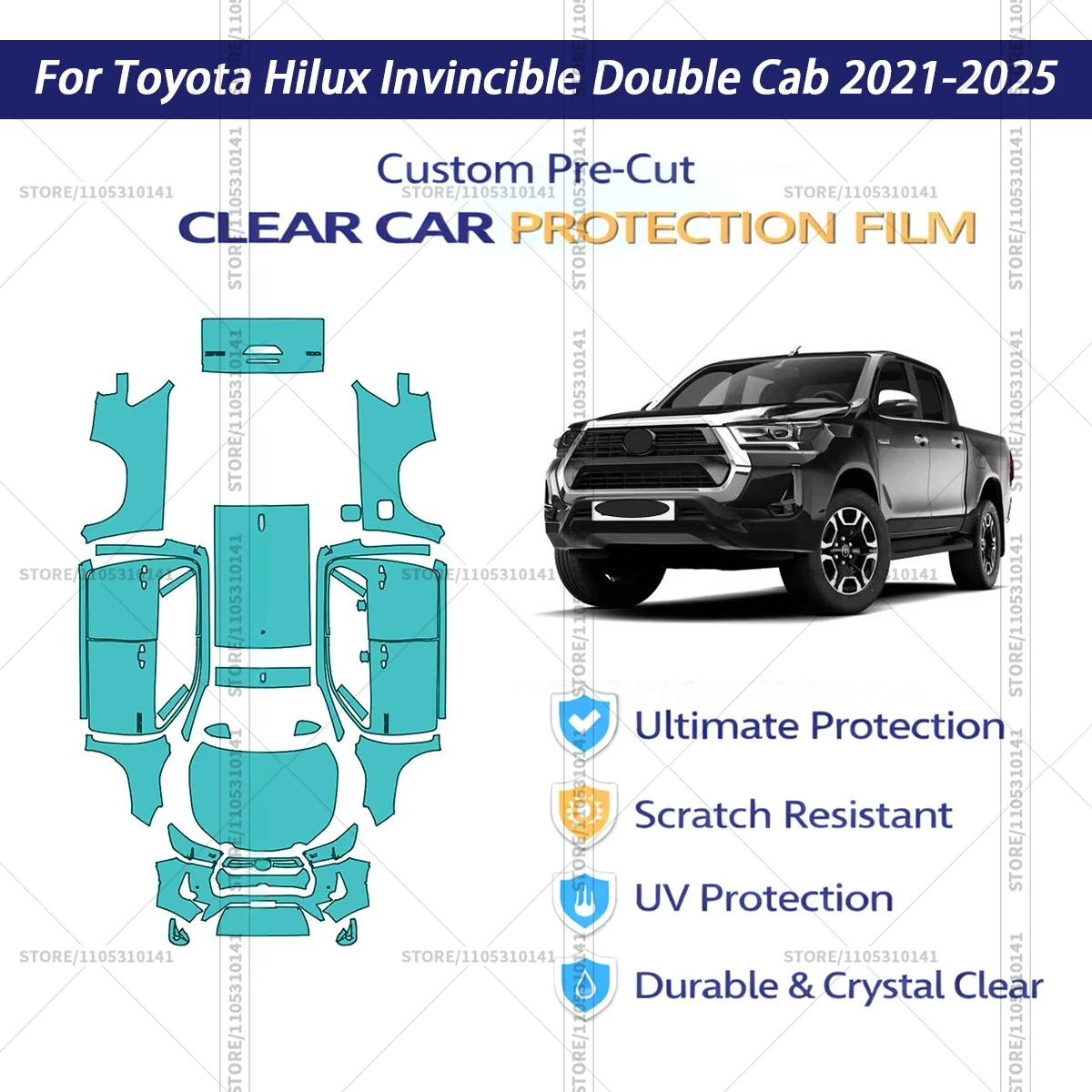 

Защитная пленка PPF для Toyota Hilux Invincible Double Cab 2021-2025, предварительно вырезанная, прозрачная, автомобильная пленка PPF