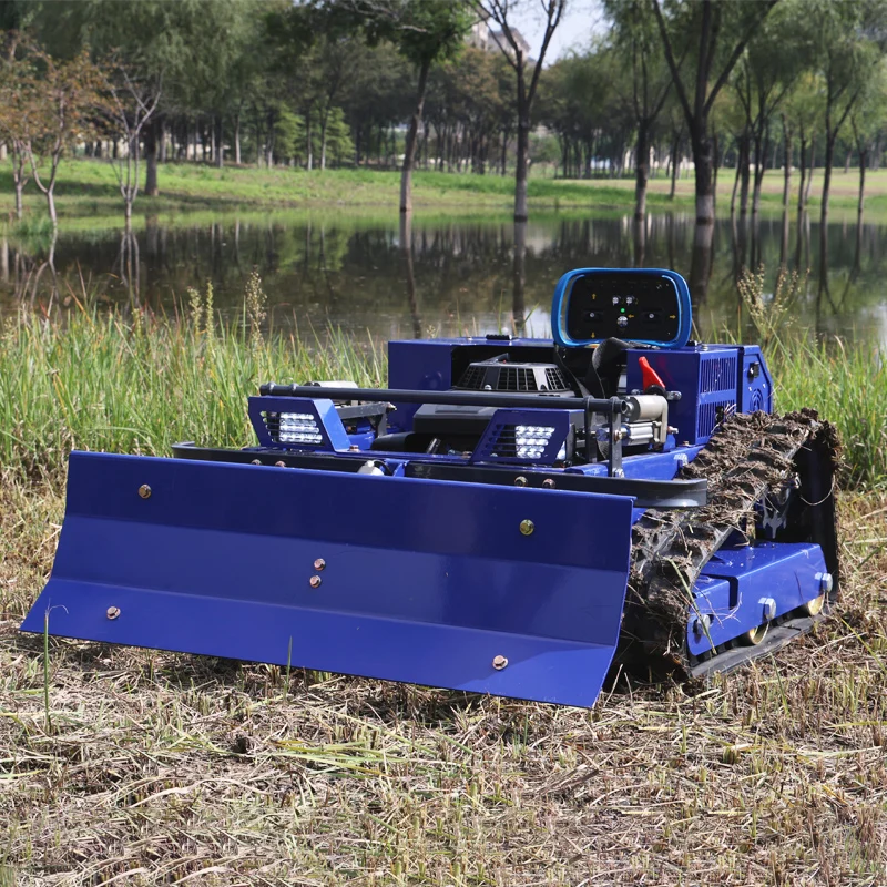 

Customized tracked rubber robot self-propelled garden remote control lawn mower with snow shovel