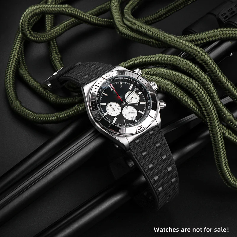 22mm 24mm nadaje się do Breitling Super Marine mechaniczny rozrząd B01 zegarek Avengers pasek do zegarka z gumy fluorowej dla mężczyzn czarny niebieski