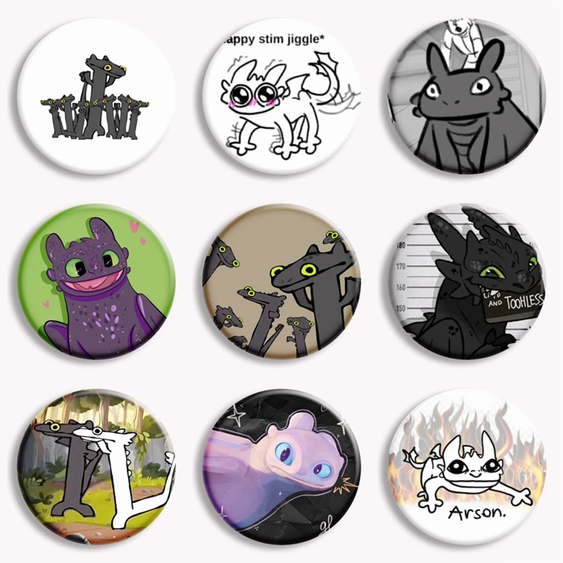 Cute Creative Dancing Dragon Meme Button Pin Toothless Dancing Anime spilla Badge Bag accessori di stoffa regalo per gli amici 58mm