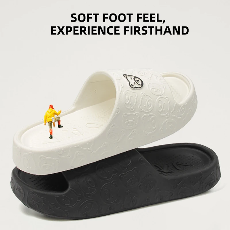 Men Cute Bear Embossed House Slippers Super Soft Light EVA Non Slip Open Toe Indoor Bathroom Slides