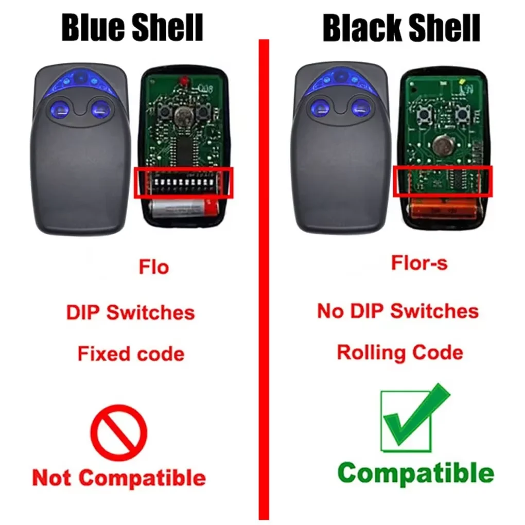 NICE FLORS FLO2RS FLO4RS Garage Door / Gate Remote Control Compatible With NICE ERA FLORE FLO2RE FLO4RE INTI2 INTI 2 433.92MHz