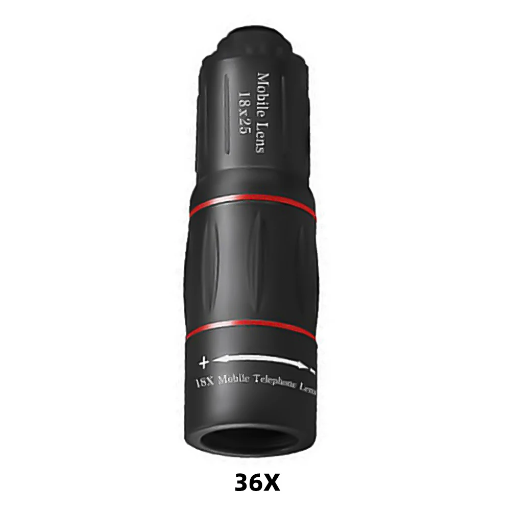 18/28/36X Monocular Telescope Clip-On Zoom HD Telescope Lens Universal Optical Telescope Lens for Camping Hunting Sports