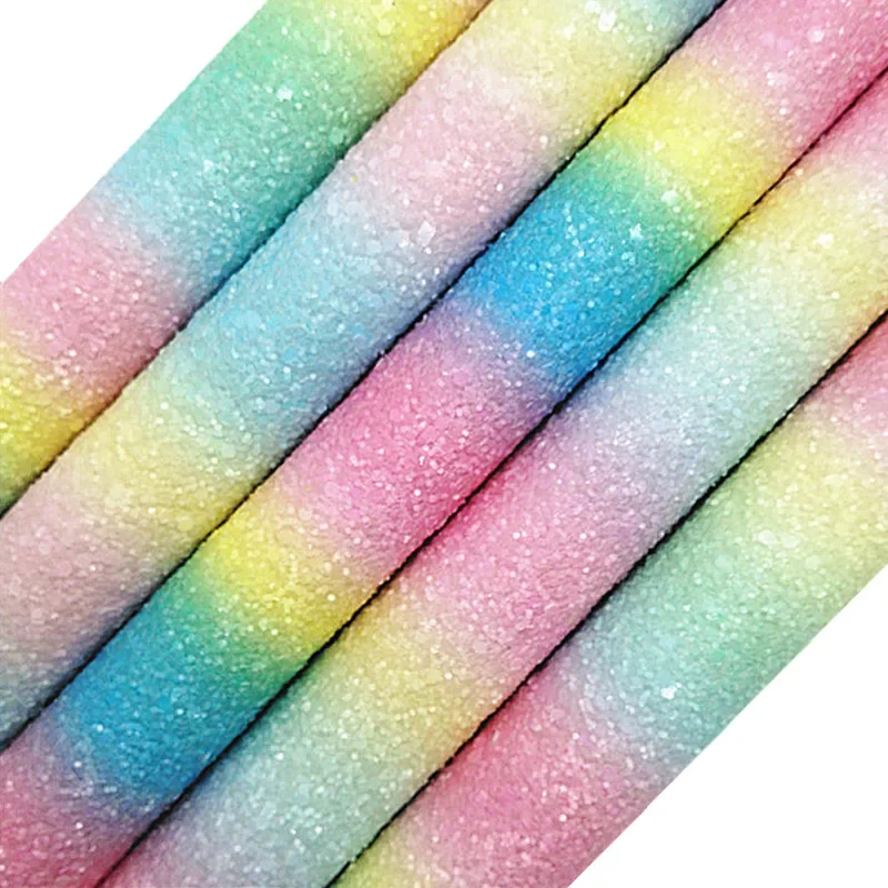 Pastel Colors Rainbow Chunky Glitter Leather Faux Fabric Vinyl with Twill Backing Glitter Sheets for Bows Earrings 21X29CM MB529