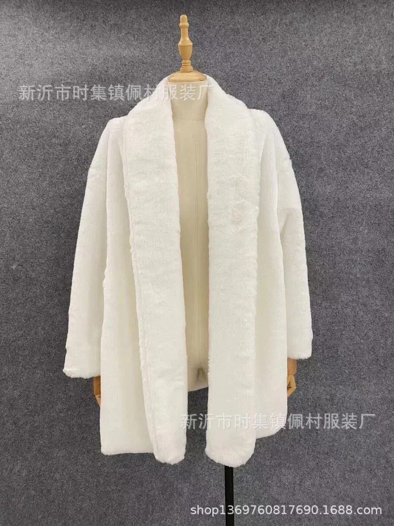 Chaqueta de piel blanca para invierno, abrigo de piel sintética esponjoso grueso y cálido de gran tamaño para mujer, ropa de calle holgada informal