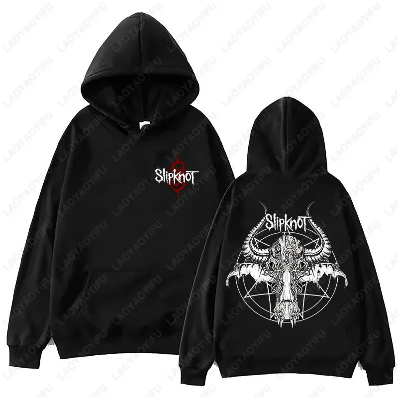 Neuer Stil: Herren-Hoodie mit Slipknot-Grafik in Schwarz – Oversized-Pullover mit Nu-Metal-Band-Print, Streetwear, lockere Passform – Detail 2