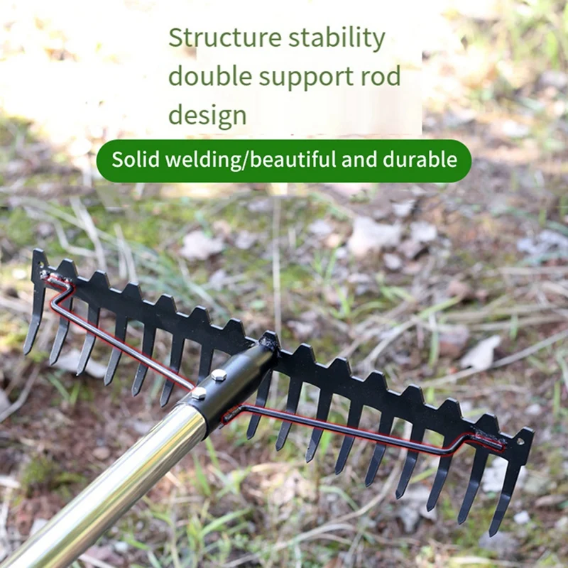 Bow Rake Heavy Duty Garden Rake 17 Steel Tines Metal Head Rake Tool For Loosening Soil Gathering Leaf Leveling Lawn