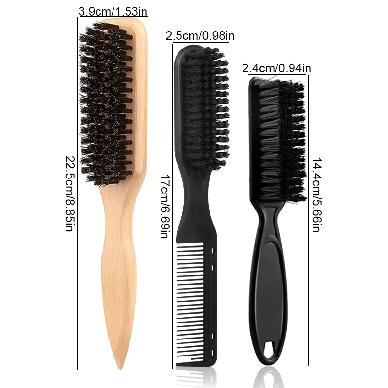 3Pcs Boar Bristle Beard Brush Set Wooden Plastic Anti-static Grooming Brush Beard Care Hair Styling Tools Daily Home Travel Use