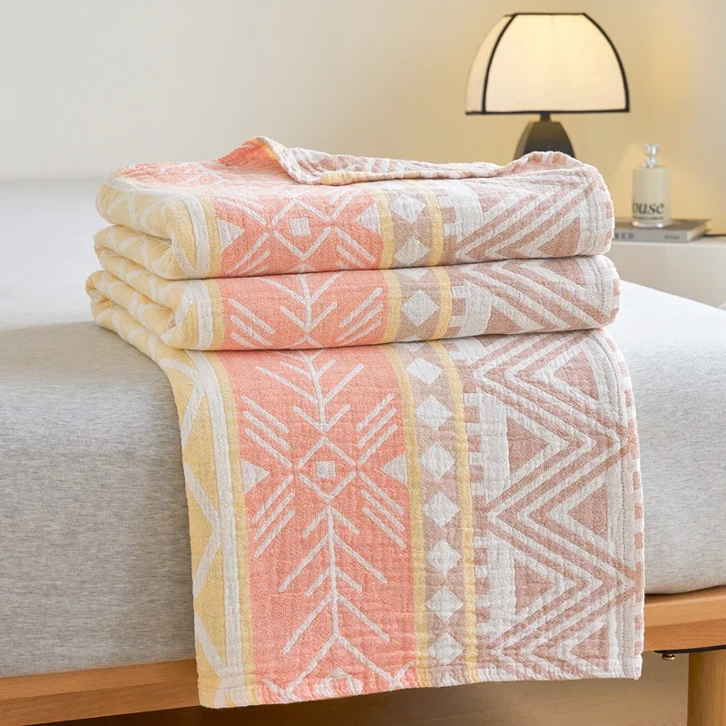 100% Cotton gauze summer blanket breathable bed cover Jacquard bed plaid light weight bed Blankets and bedspreads Non shrinking