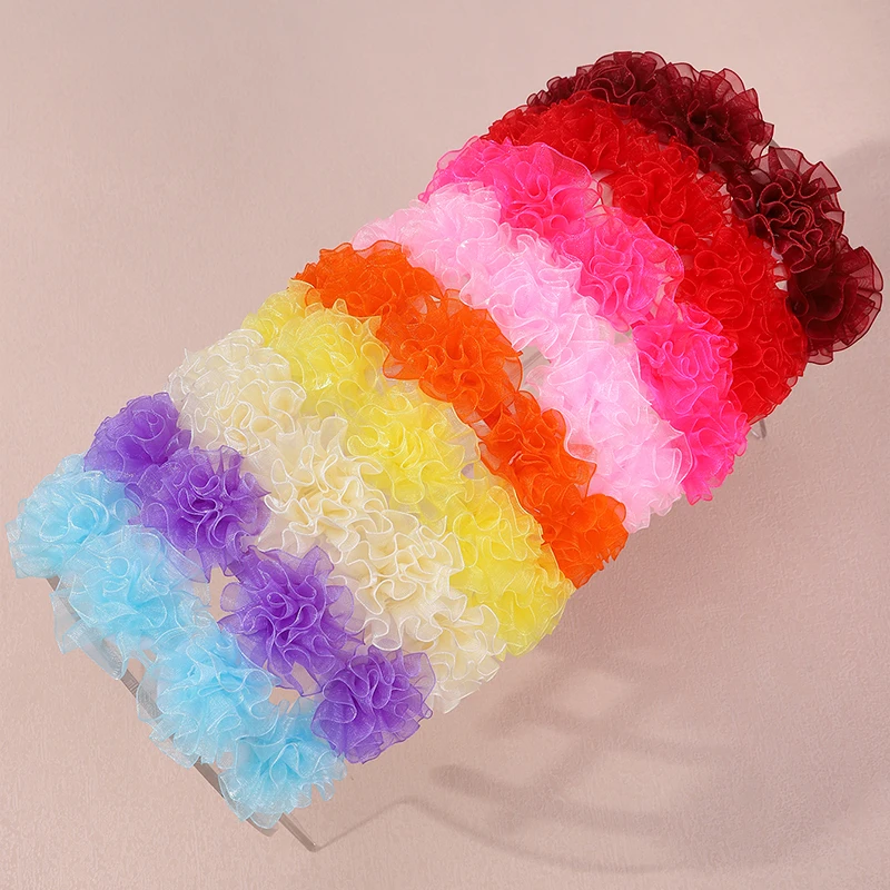 

1/9Pcs Five Gauze Pleated Flowers Travel Photo Hair Bundle High Cranial Top Cute Hair Bands For Daily Commuting