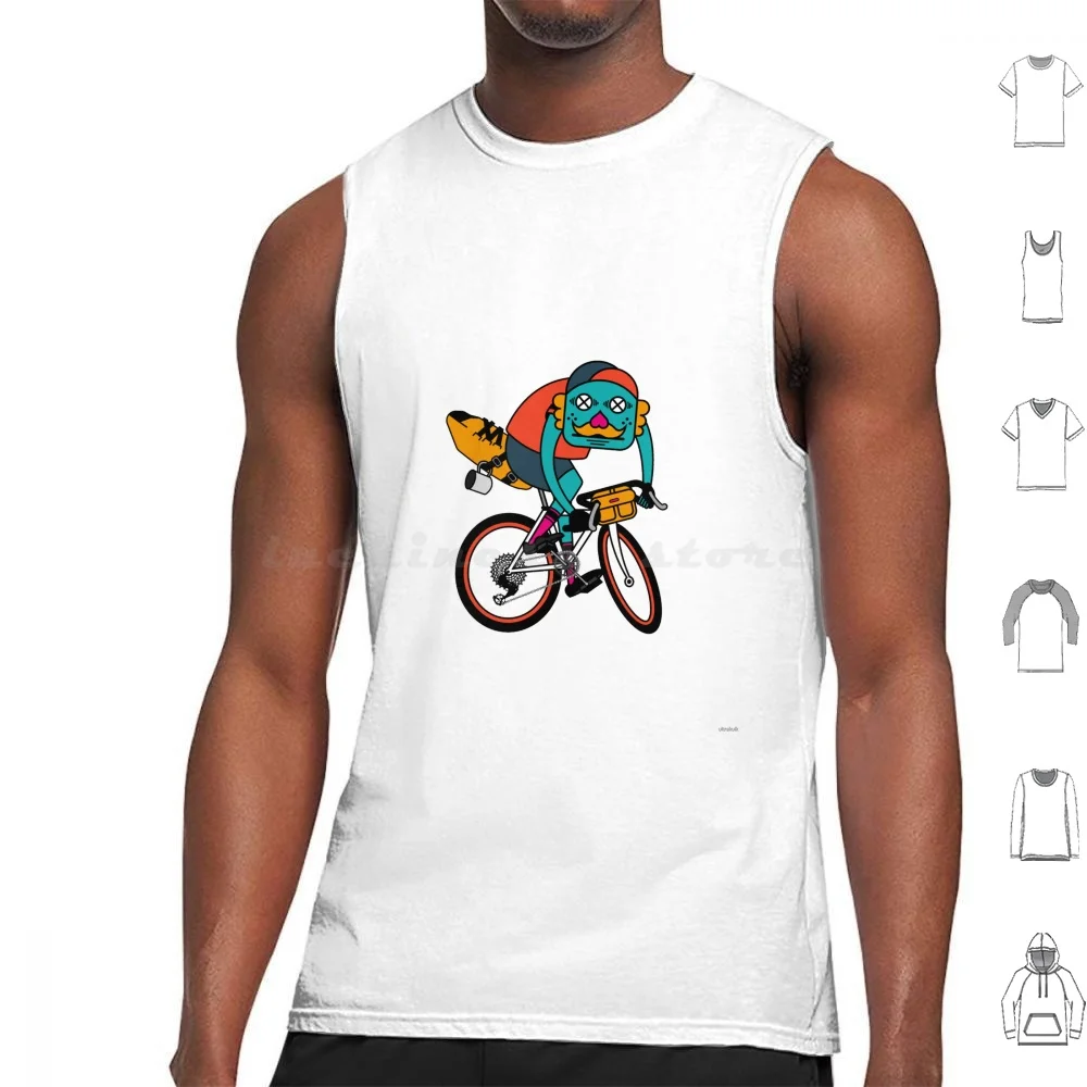 Bikepacking Tank Tops Vest Sleeveless Bike Moustache Person Cute Yellow Turquoise Bikepacking Adventure Montana Wheels