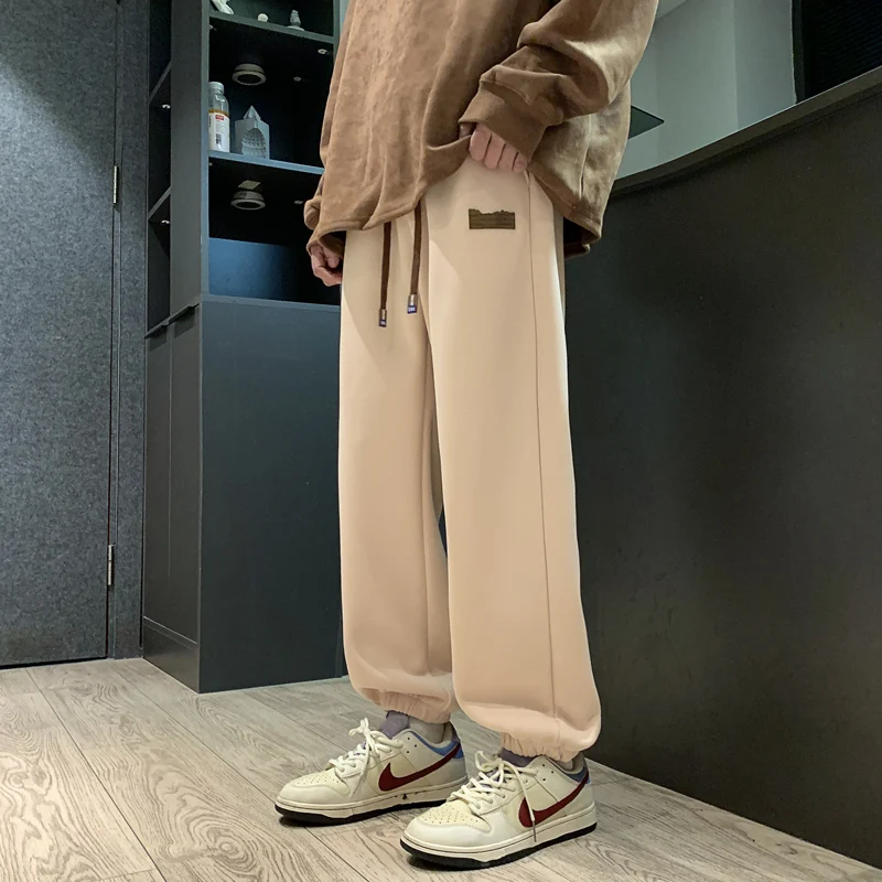 

Spring Autumn Men's Pockets Solid Drawstring High Waist Elastic Wide Legs Casual Sports Loose Trousers Office Lady Vintage Pants