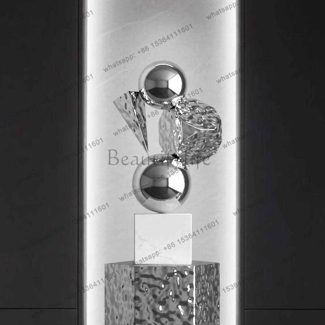 Modern creative geometric electroplating stainless steel ornaments, hotel model room desktop decoration