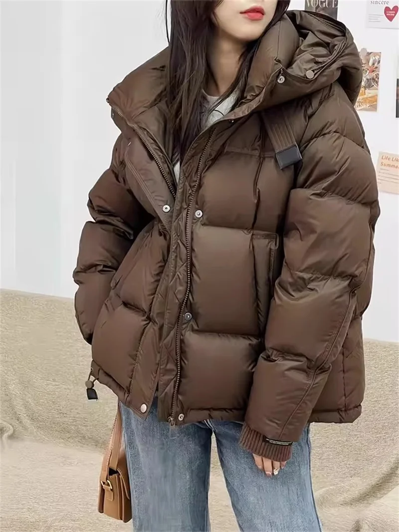 

2025 New Winter Women's Hooded Puffer Cotton Jacket Hooded Thicken Warm Short Parkas Female Casual Versatile Snow Outwear