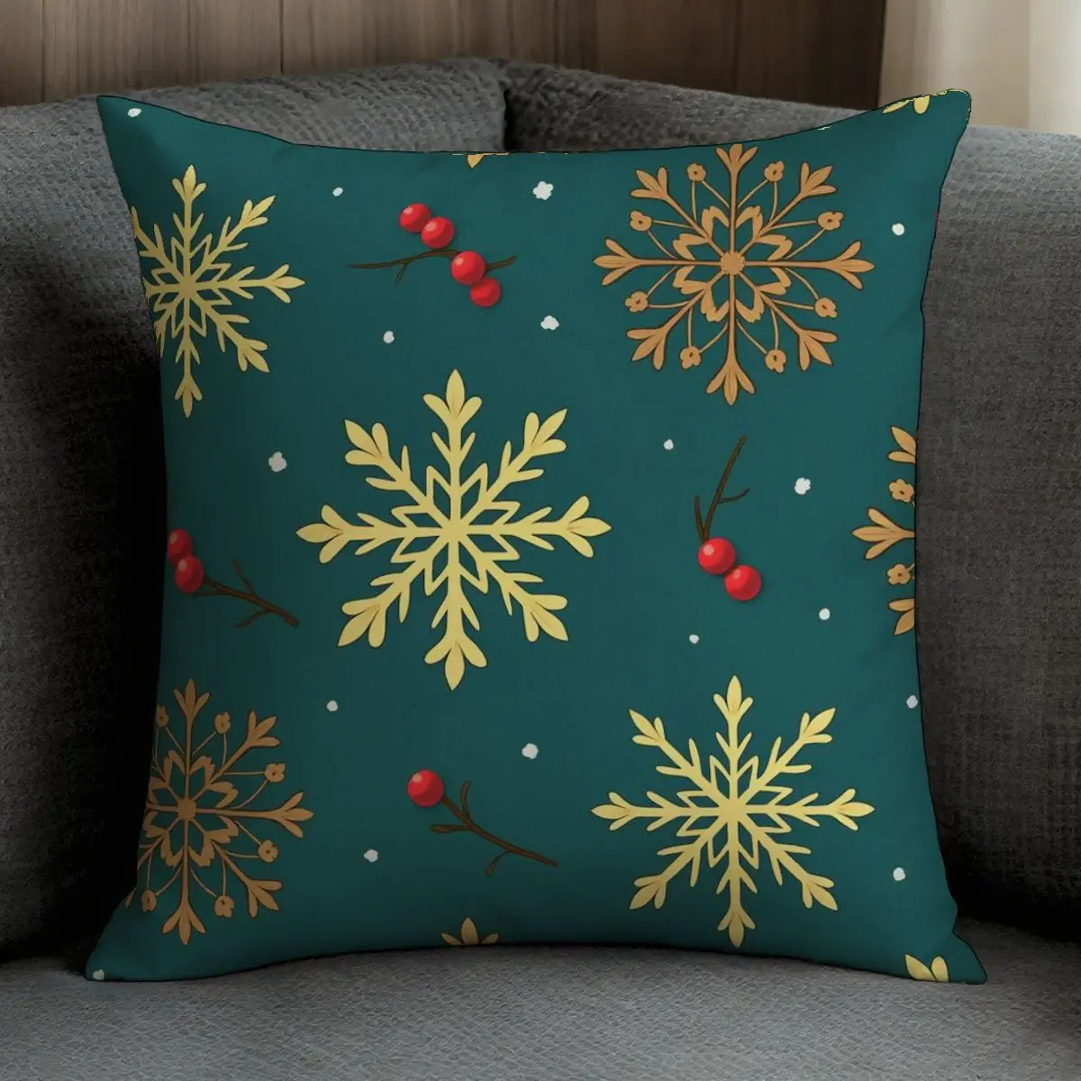 

Набор зимних наволочек из 4 предметов без вставок 45x45 см, золотисто-красная снежинка для уютных ночей, домашний праздничный декор