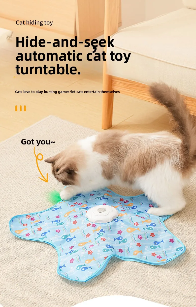 Cat Toys Interactive Hide and Seek Cat Toy with Mouse Squeaky Motion Activated Moving Concealed Feathers Kitten Teaser Toy