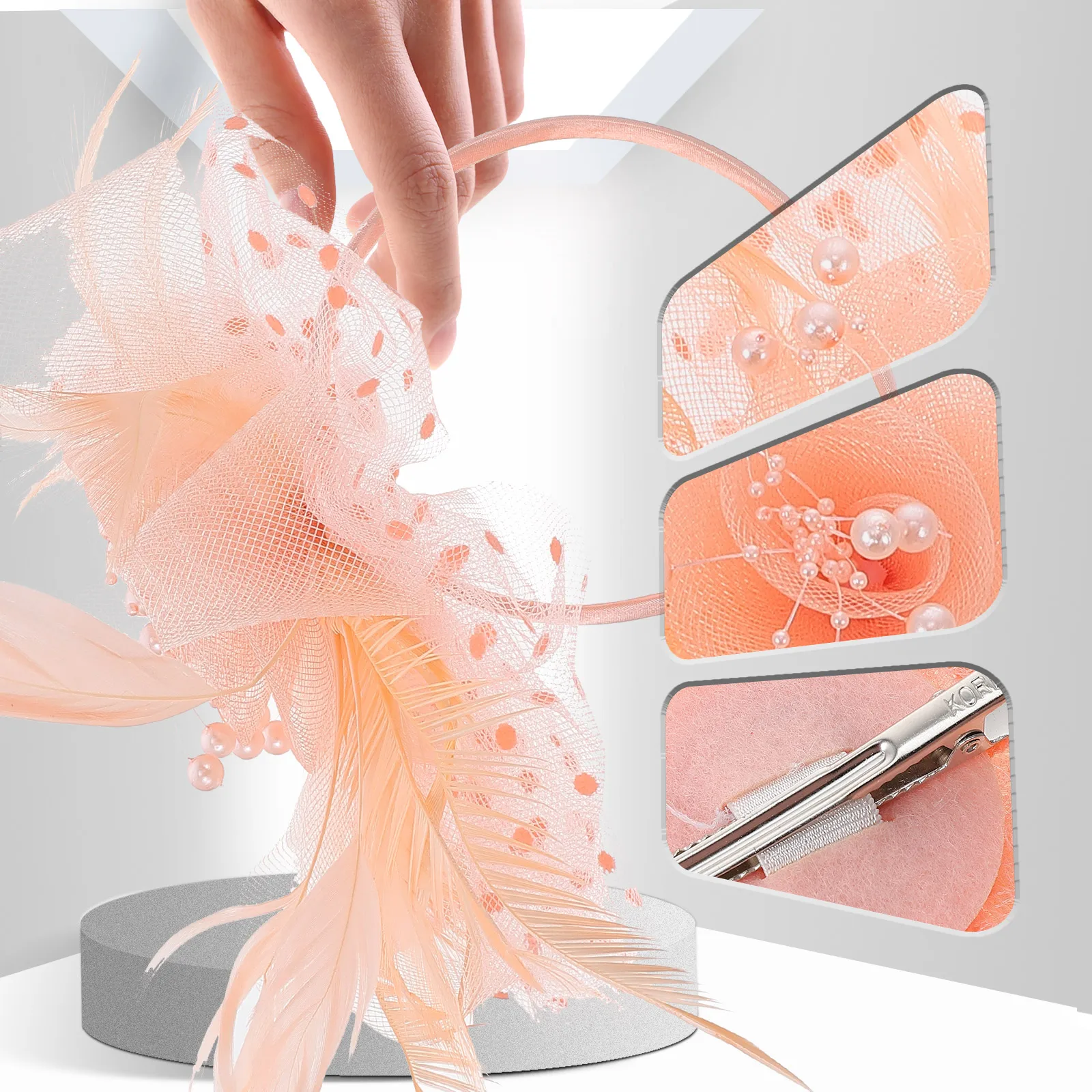 

Headpiece Flower Headband Wedding Hair Orange Mesh Accessories for Bride