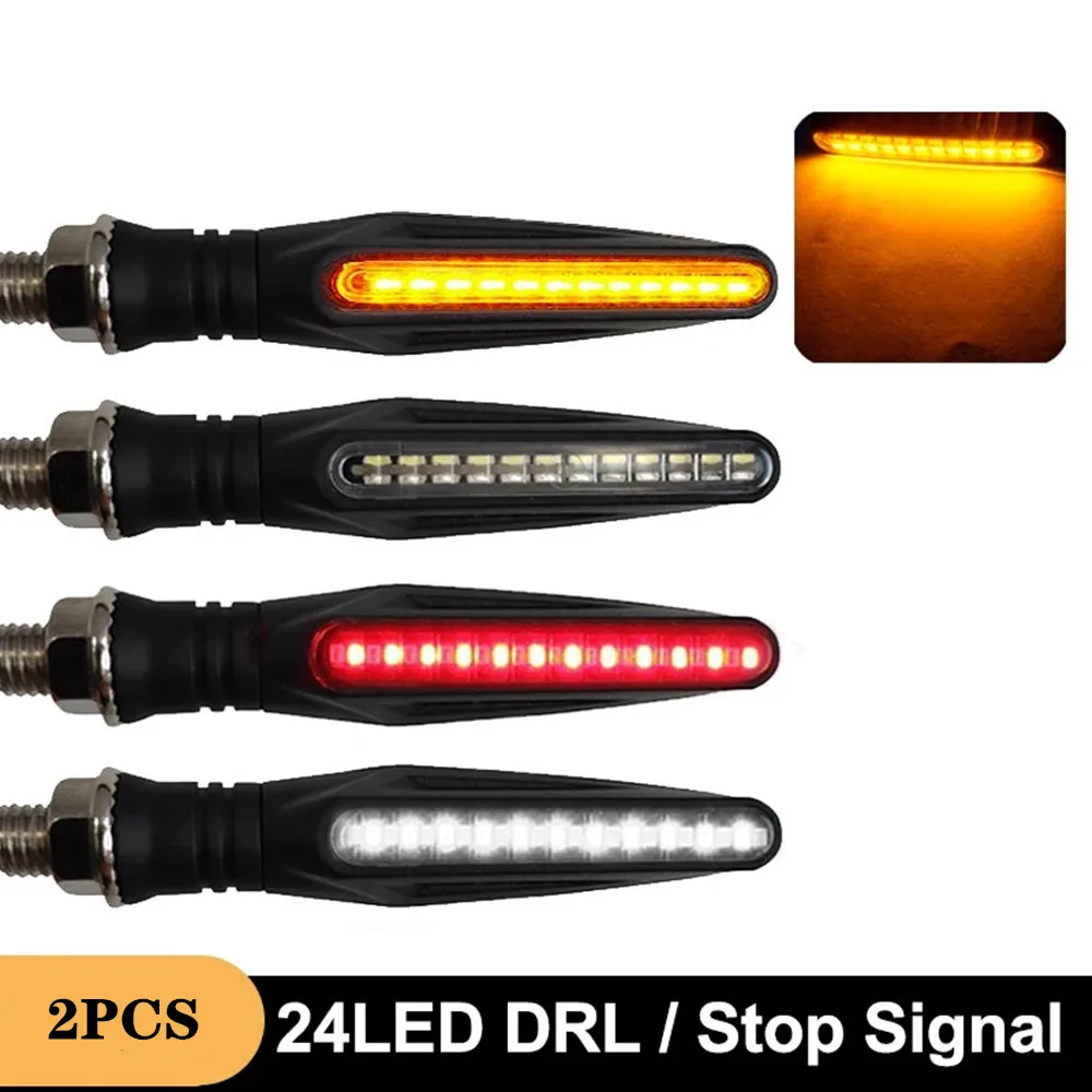 

​New Sequential Flow 24 LED Motorcycle Turn Signal DRL Brake Indicator 2PCS