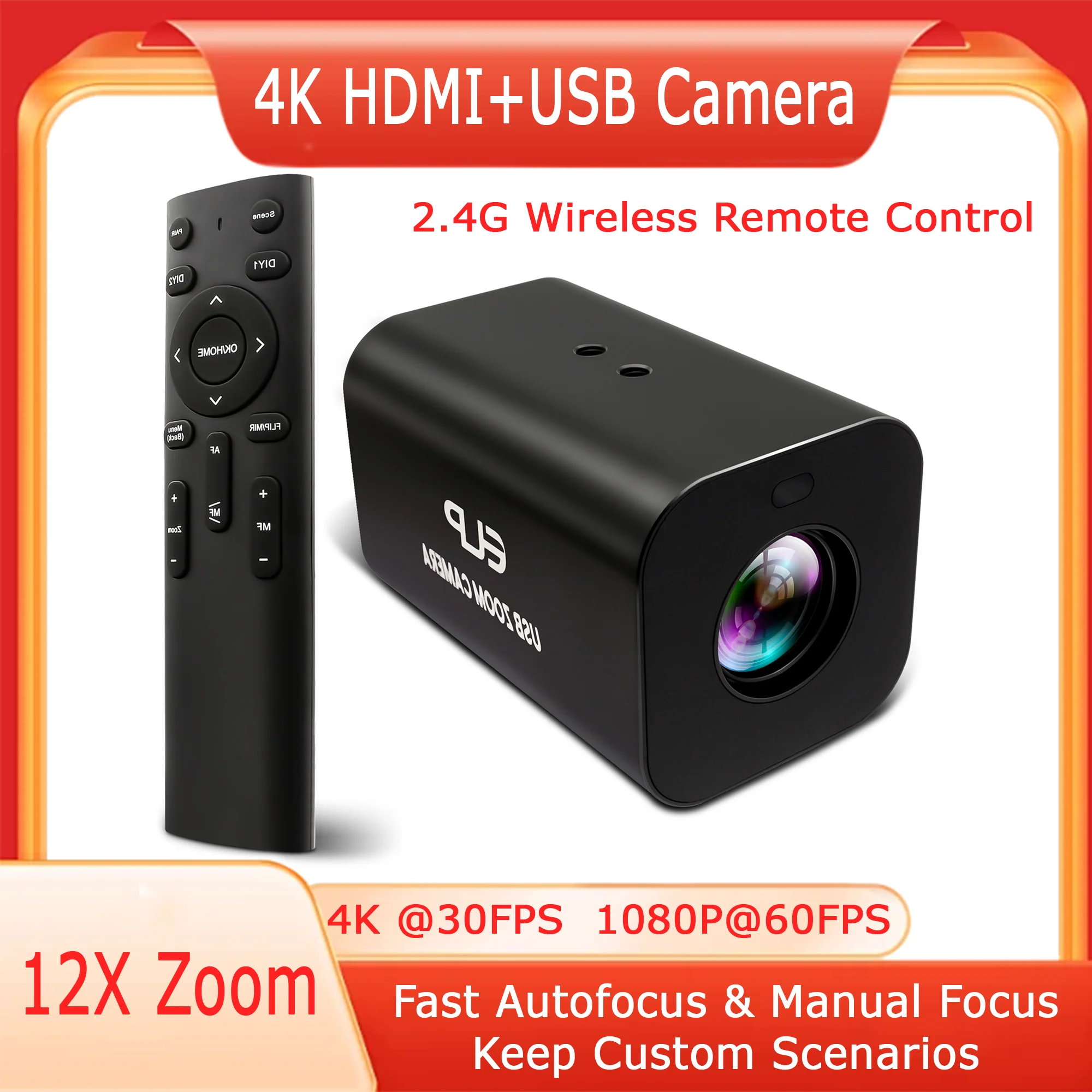 ELP 4K HDMI USB Camera Fast Autofocus 12X Zoom 1080P 60fps Image flip Webcam with Wireless Infrared Remote Control Video Camera