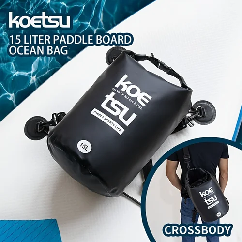 Imagen 2 del producto KOETSU Mochila de viaje de material de PVC negro de 15L, bolsa para tabla de remo de gran capacidad, almacenamiento seguro, estructura vertical, para tablas de surf