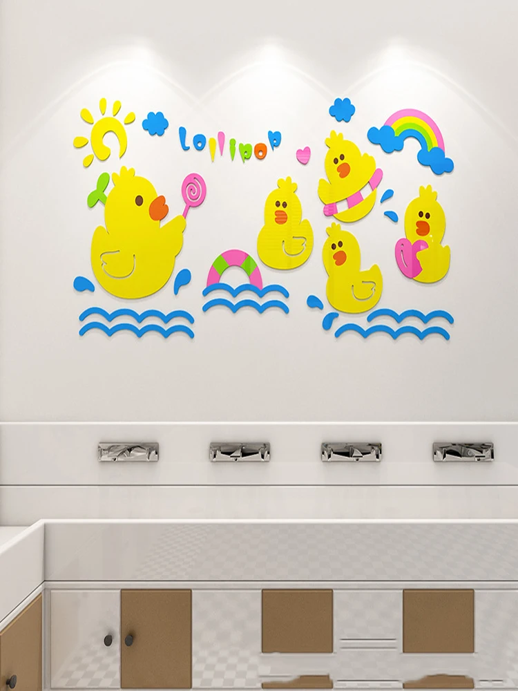 Cartoon Duckling 3D Three-Dimensional Acrylic Custom Children's Room Bedroom Bathroom Waterproof Wall Decoration Sticker