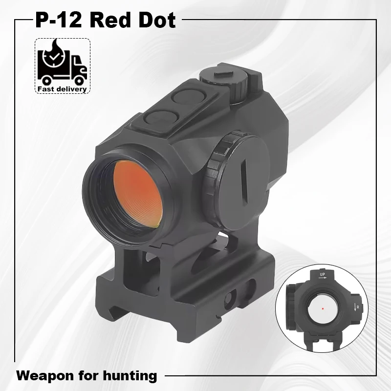 Tactical P-12 Red Dot Sight Collimator Reflex Scope Fit 1x20mm Rail Hunting Airsoft Weapons Riflescope Compact Scope