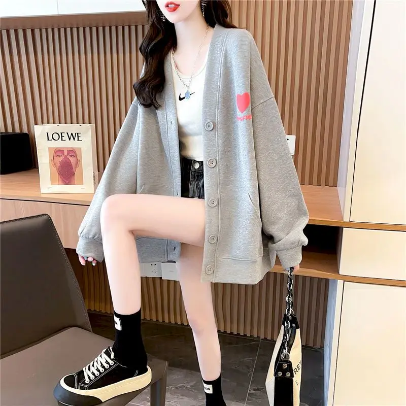 

Casual Cardigan Jackets Women Spring Autumn Trendy Thin Coat Korean Style Fashion Design Loose All-match Jacket Heart Print Tops