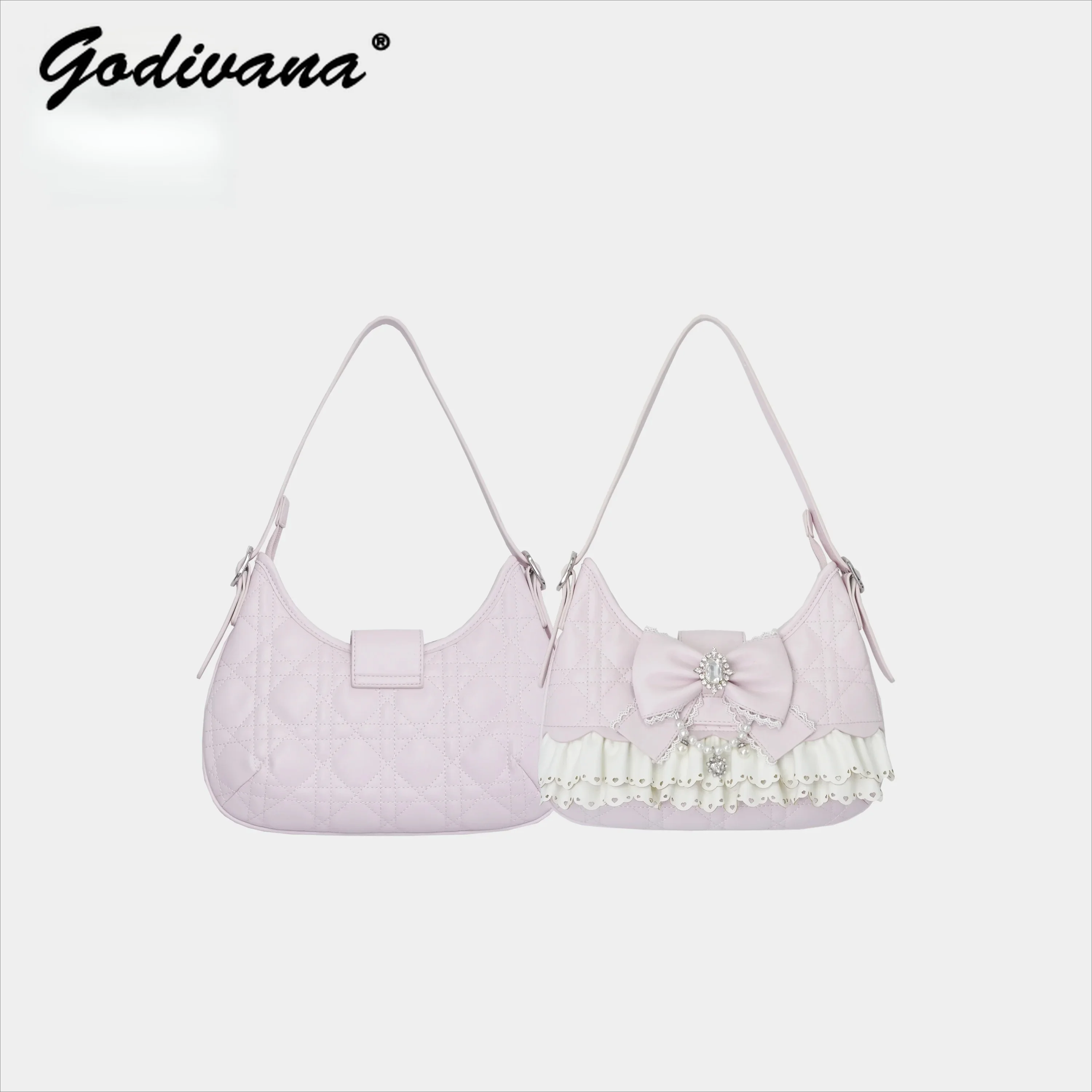 Hime Princess Lolita Shell Handbag Quilted Ruffle Lace Shoulder Underarm Bag Women Sweet Kawaii Top Handle Purse Totes