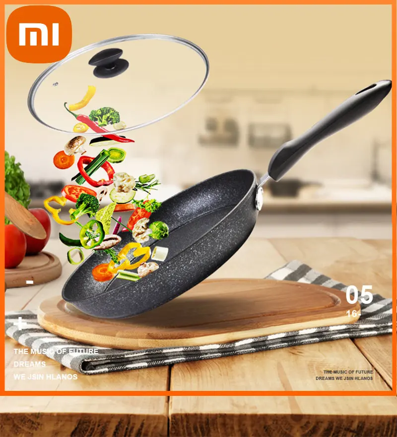 Xiaomi Pan Non-stick Frying Pan with Lid Maifan Stone Coating Double Bottom Thickened Fried Egg Steak Pan Home Cookware