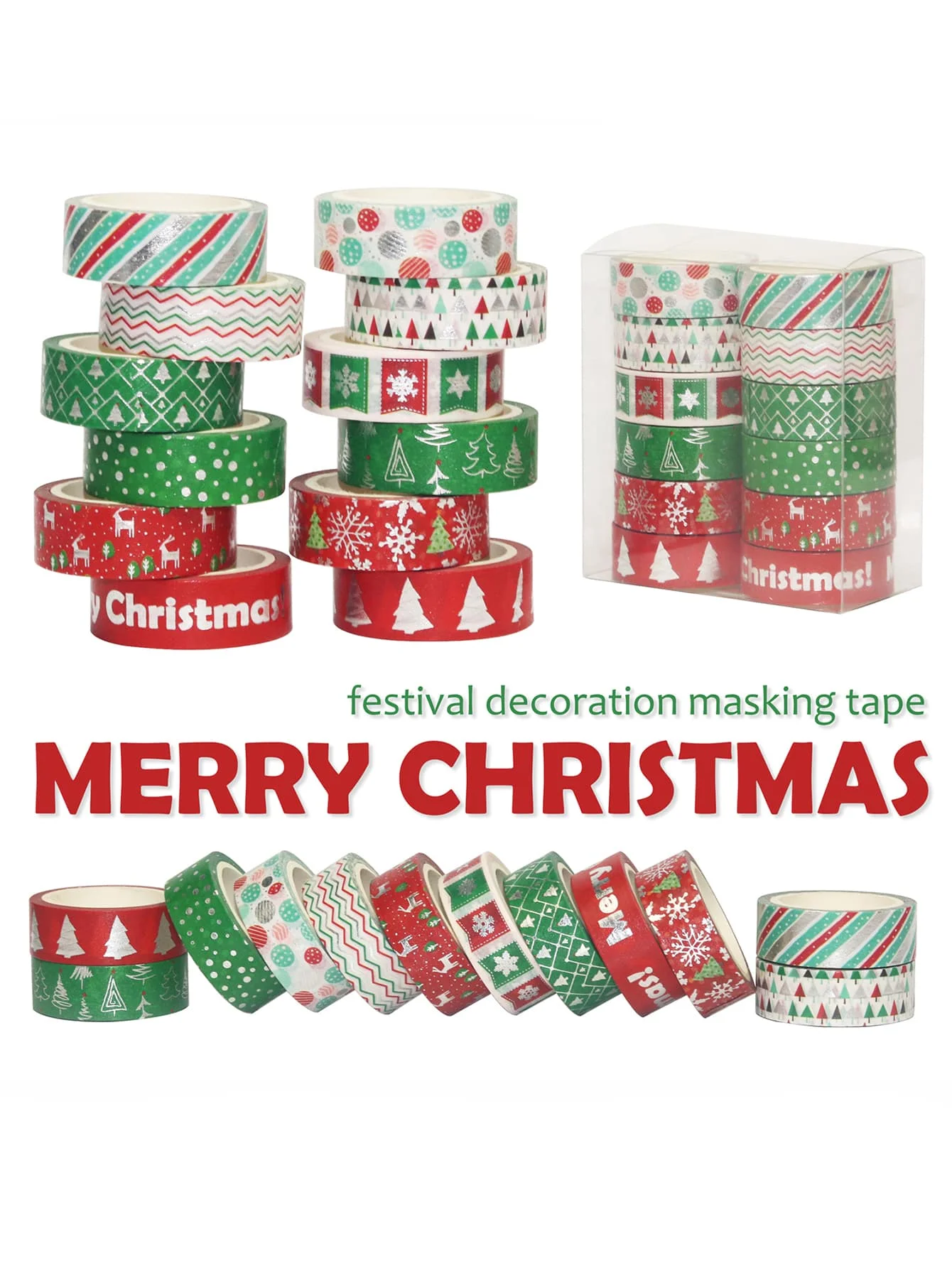 

12 rolls/box of Christmas foil pattern washi tape, suitable for DIY scrapbook decoration materials, popular Festival gift