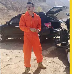 Plus Size 2024 New Streetwear Men Clothing Handsome Tooling Male Jumpsuit Overalls Men Fashion Orange Hooded Coverall Trousers